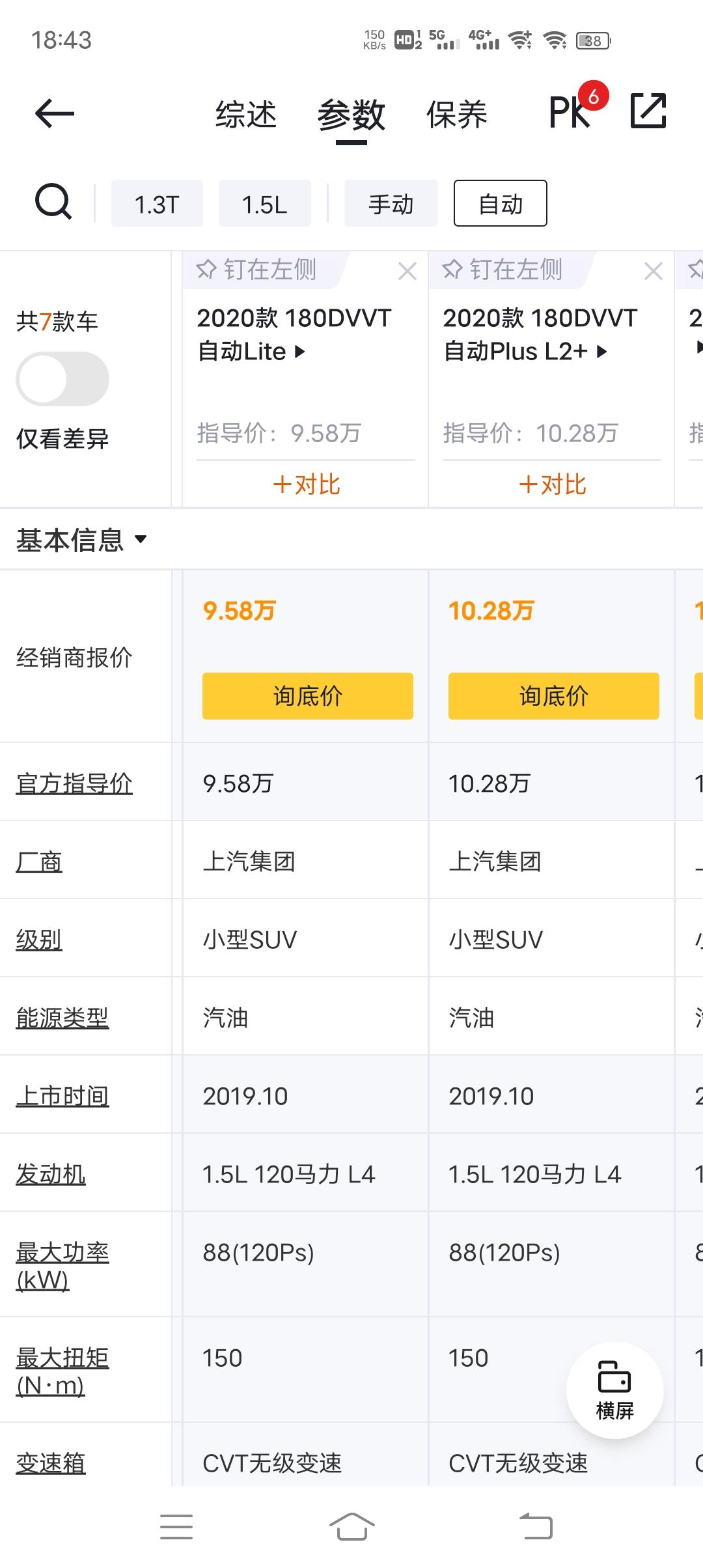 名爵ZS 兄弟们，左边那个180DVVT自动lite版本的，销售说的是9.6万落地价，你们的价格是多少。这个价格合适不？