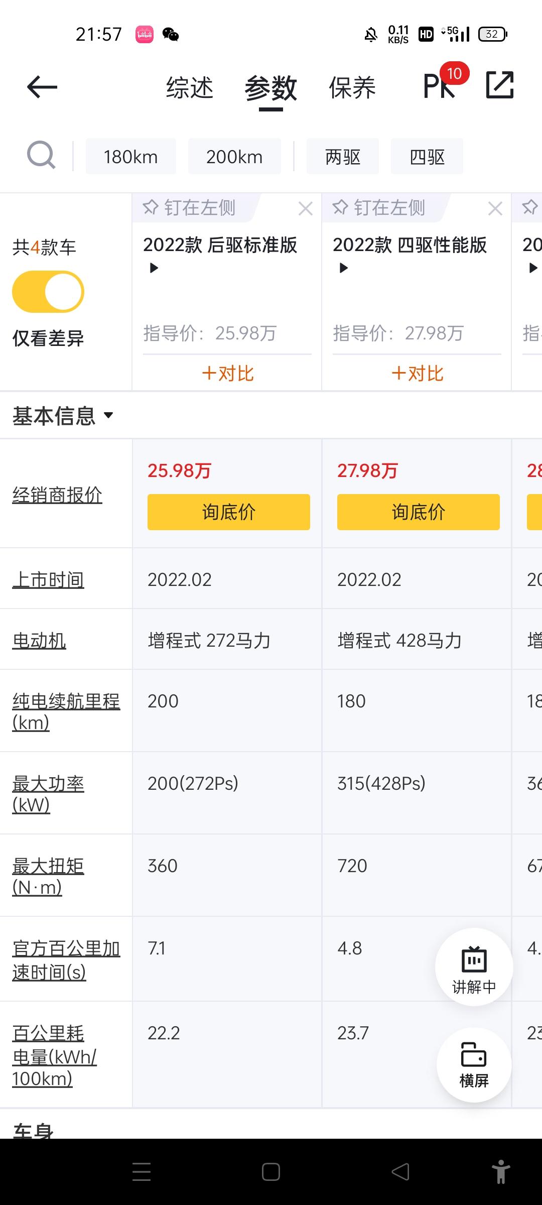 AITO问界M5 今天刚下定，晚上重新看配置的时候发现后驱版纯电续航从150km变200km了，其他版本也从150km升