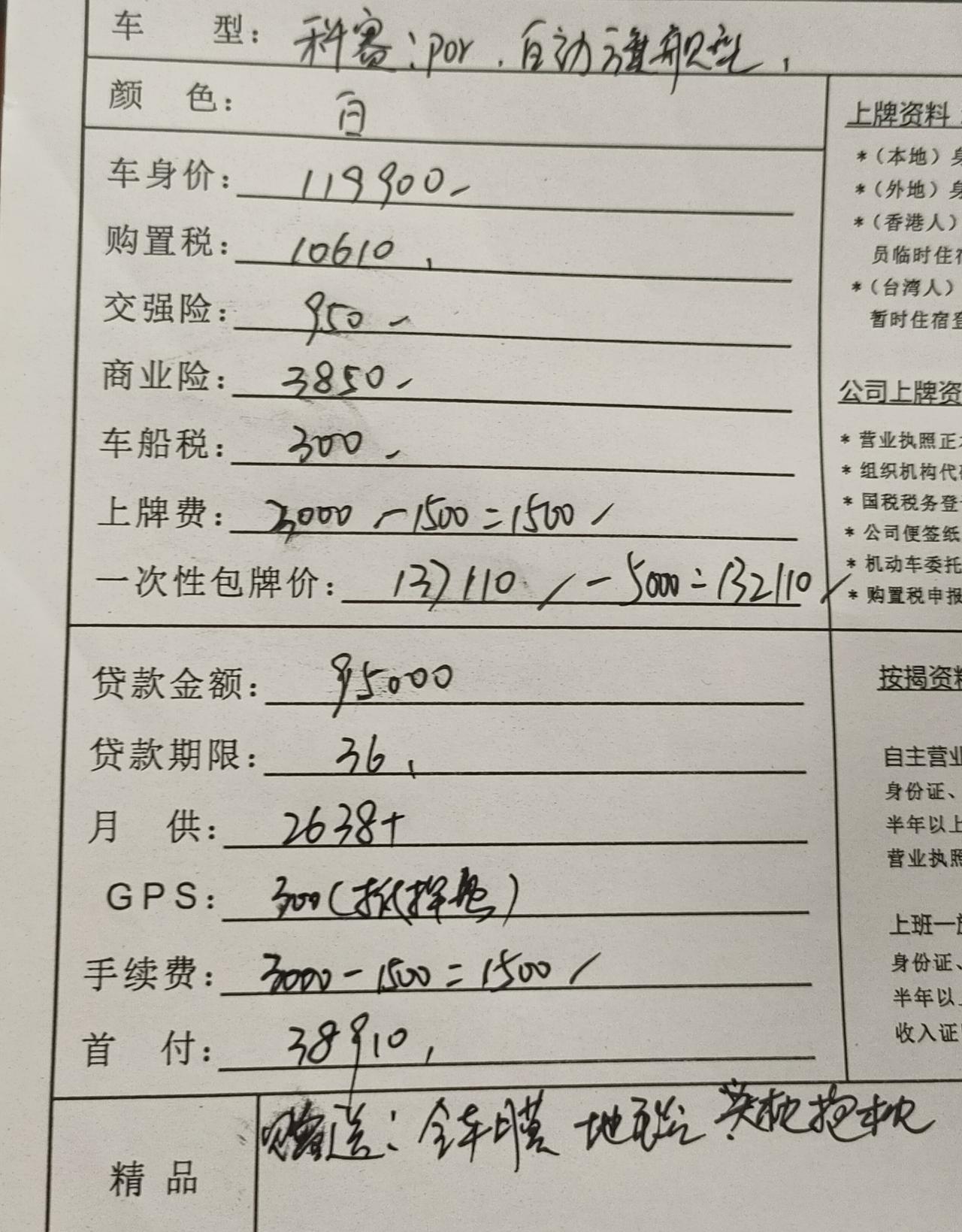 长安欧尚科赛Pro 这个价砍到购置税减半后12.6左右。问问老司机们，这上我还可以砍哪个？感觉上牌费跟金融费有点多了，是