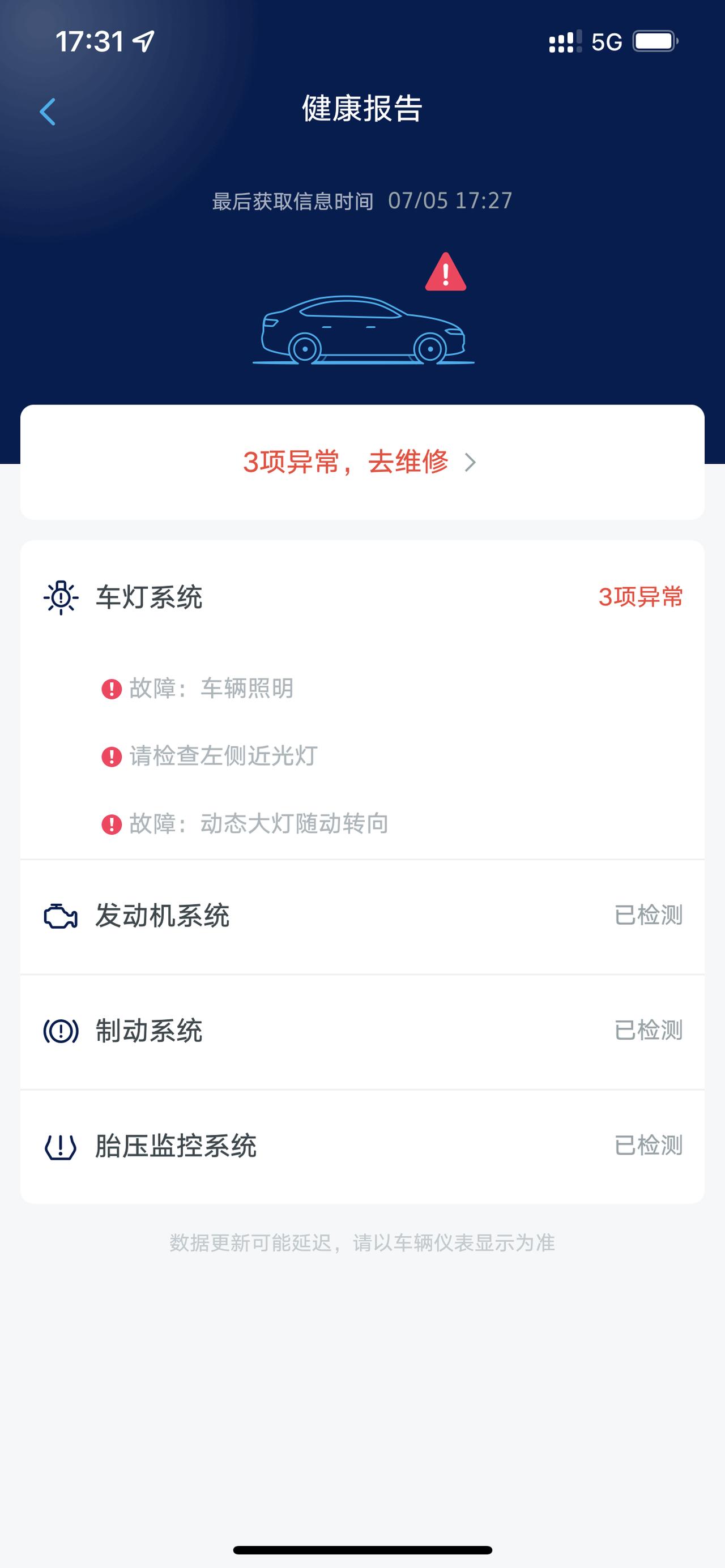 大众途观L 这是什么情况，车子仪表盘什么都没有显示故障，但是手机app显示故障