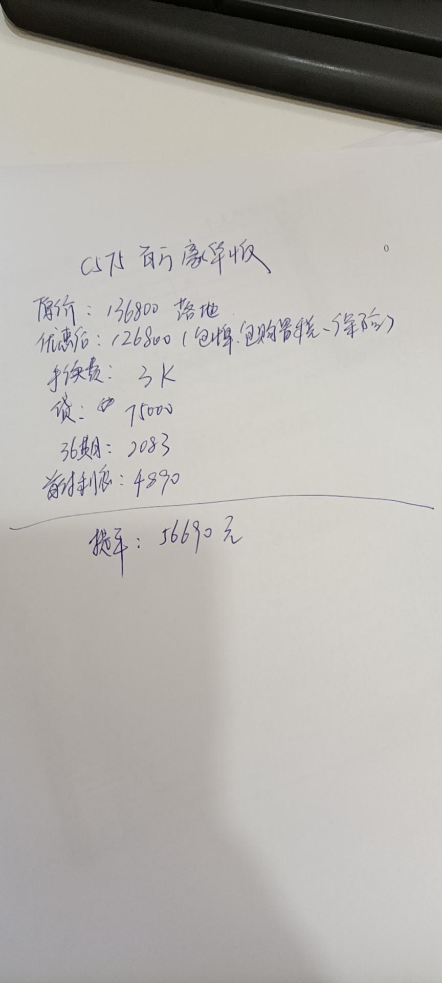 长安CS75 今天销售给我报的单，75豪华。  大家看看是不是水份太大了。大家落地多少。