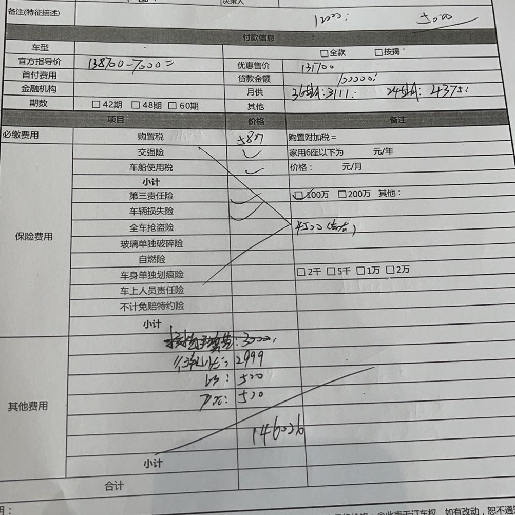 吉利星瑞 首付4万6左右，贷款3年，每月3111怎么杨贵没有