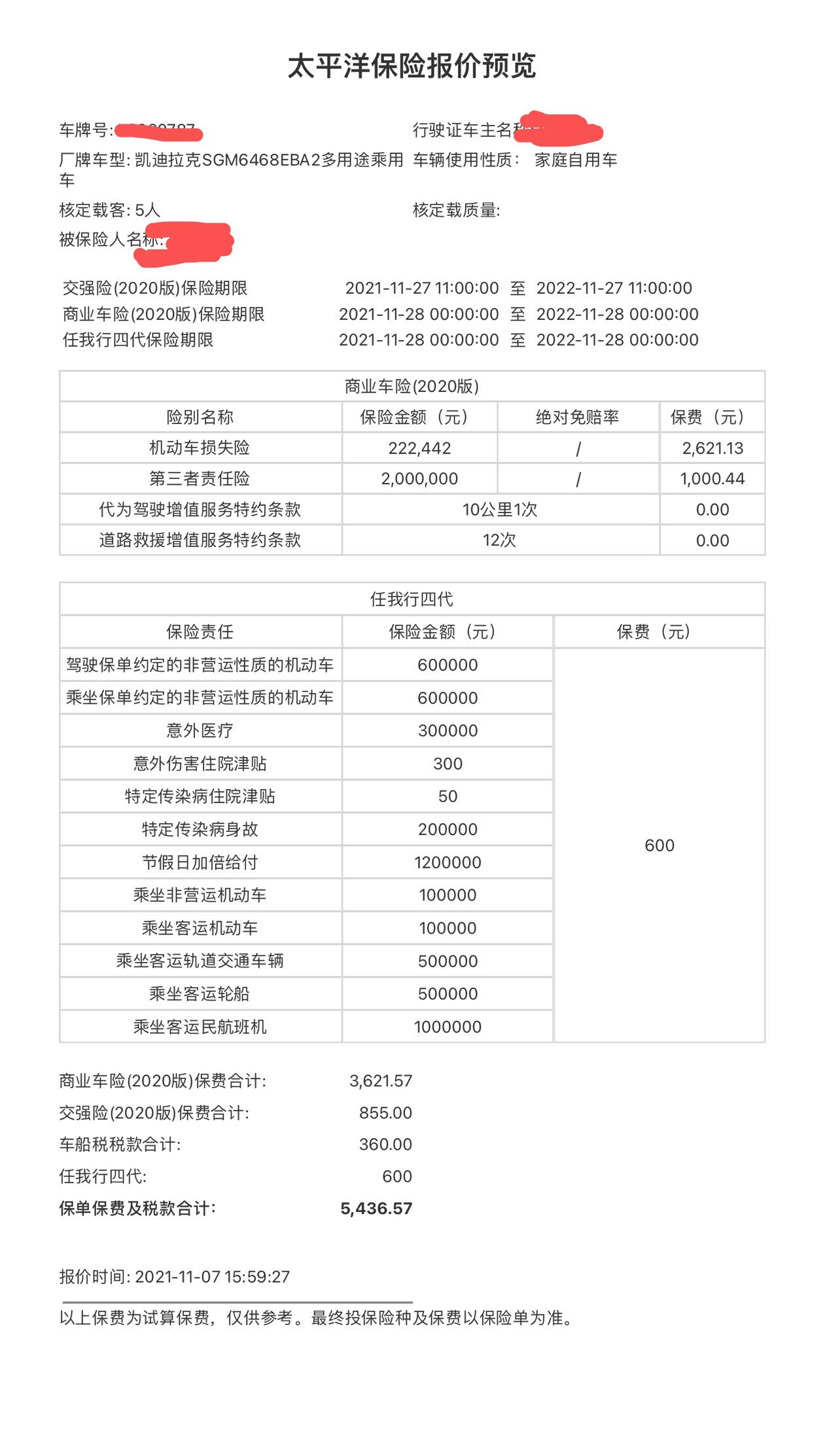 凯迪拉克XT4 兄弟们 第二年车险大家都是什么价格这个太平洋车险4880下来 合适么？