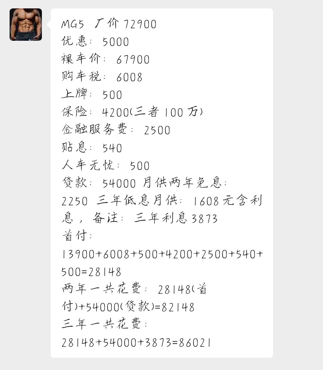 名爵5首付13600提车的方案怎么样啊？（首付两万八的这个暂不考虑）贷款67900购置税6008保险4200上牌500金