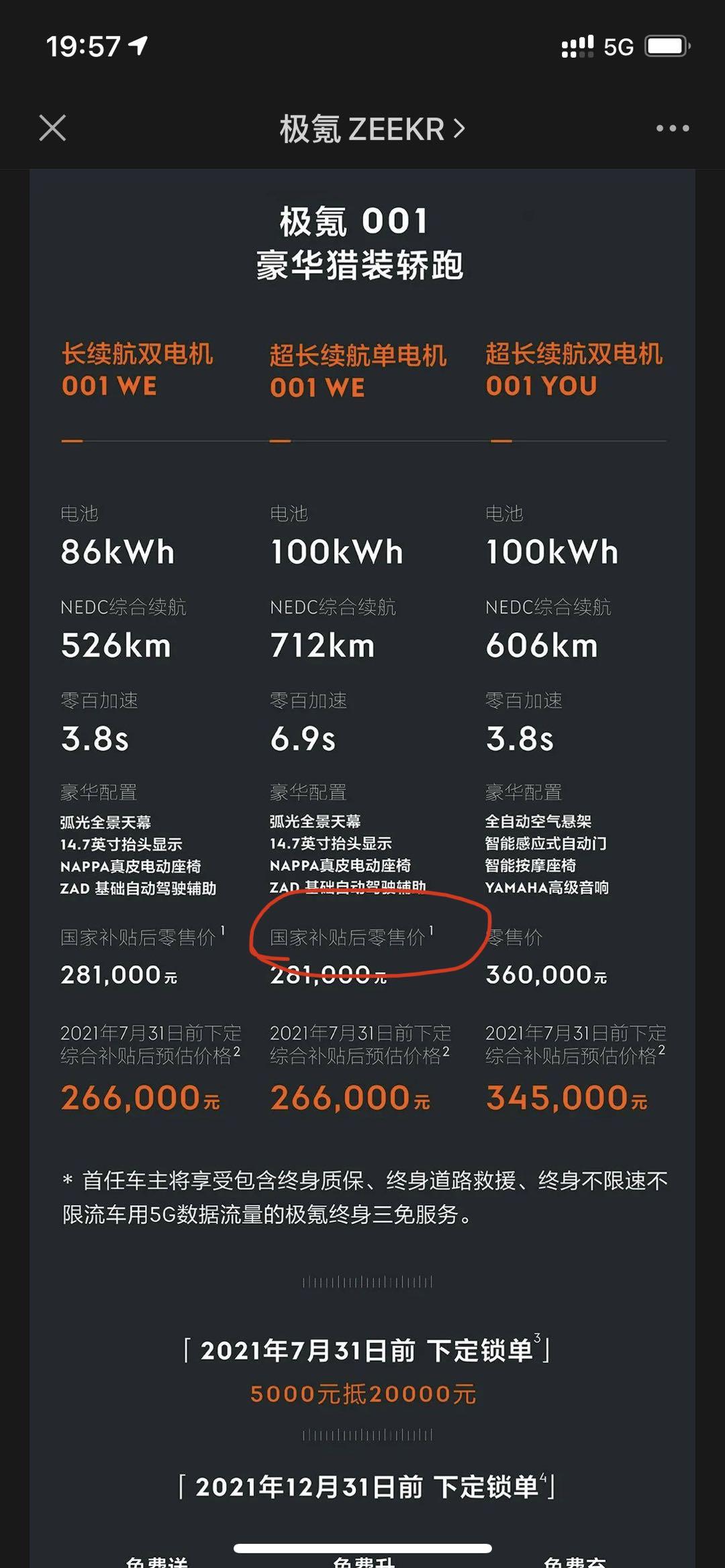 极氪ZEEKR 001 所以原价其实是299000？那随便选配个啥，不就超过30万了吗？如题，看网页上小字，281000